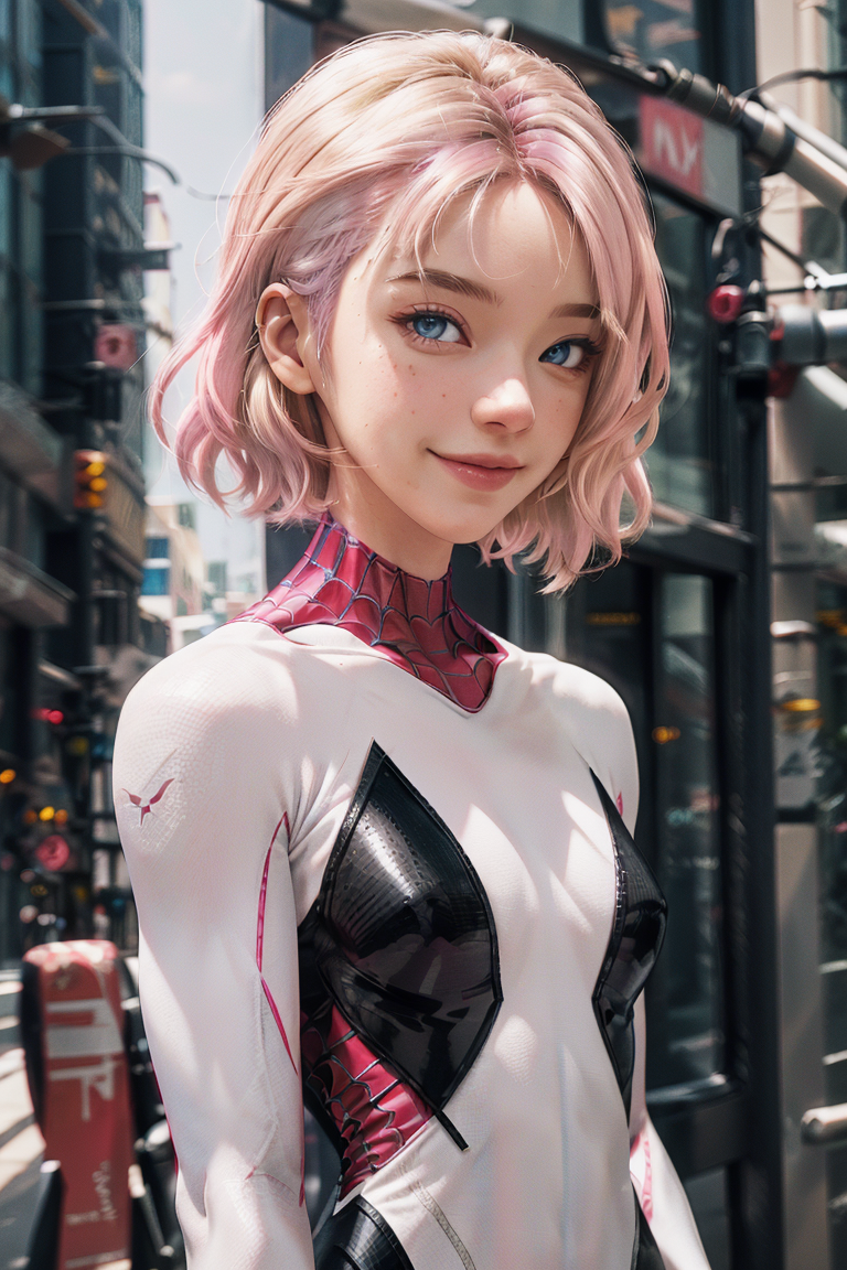 00289-984113612-gwen stacy, spider-gwen suit,bodysuit , superhero,(blonde hair AND pink hair) , blue eyes , animification ,eyebrow piercing_(sid.png